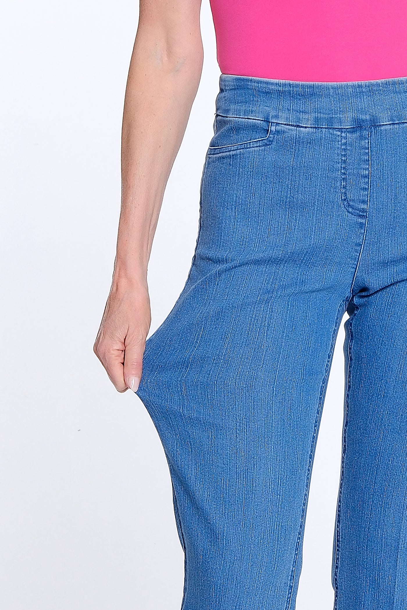 Denim Crop Pant with X-Strap Hem - Medium Denim