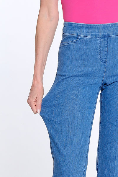 Denim Crop Pant with X-Strap Hem - Medium Denim