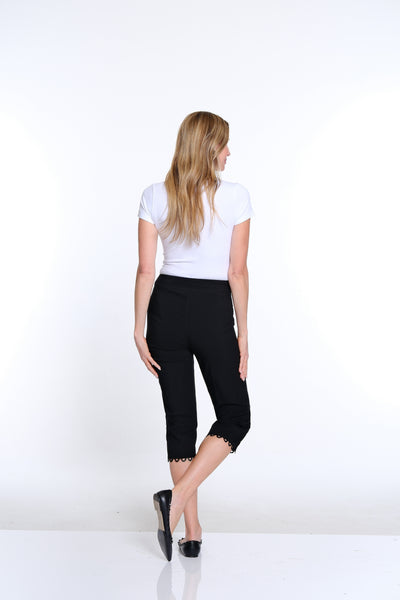 Capri Pant with Scallop Lace Hem - Black