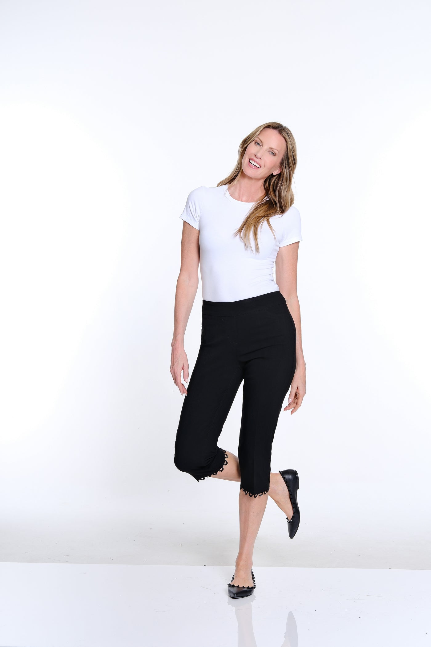 Capri Pant with Scallop Lace Hem - Black