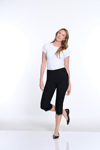 Capri Pant with Scallop Lace Hem - Black