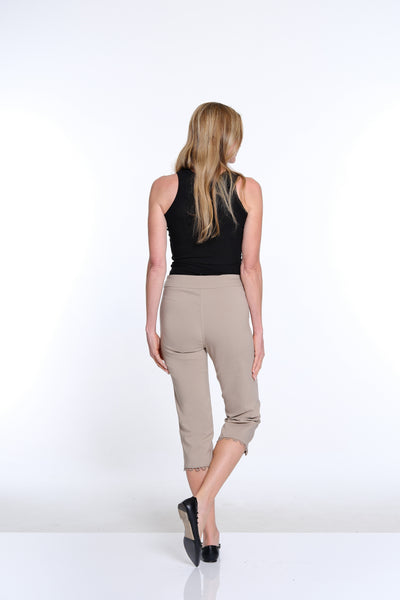 Capri Pant with Scallop Lace Hem - Stone