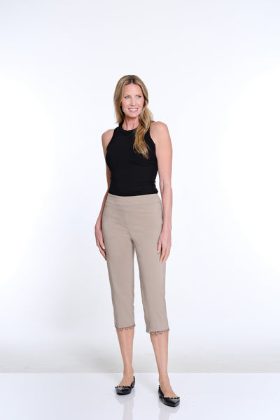 Capri Pant with Scallop Lace Hem - Stone