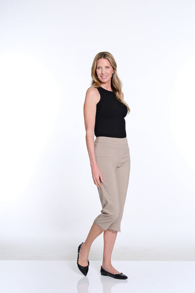 Capri Pant with Scallop Lace Hem - Stone