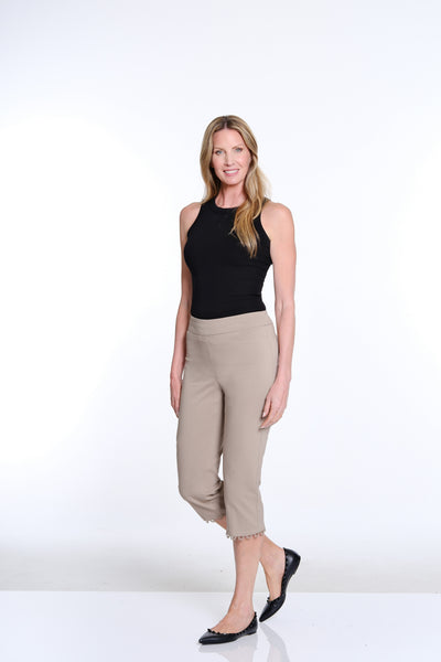 Capri Pant with Scallop Lace Hem - Stone