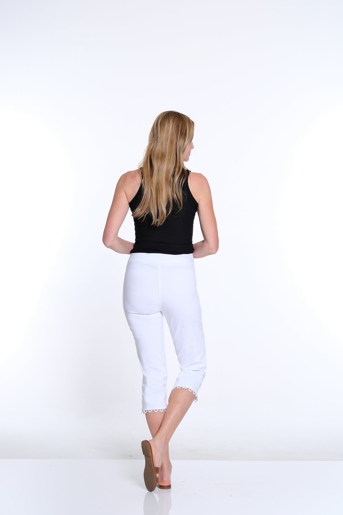 Capri Pant with Scallop Lace Hem - White