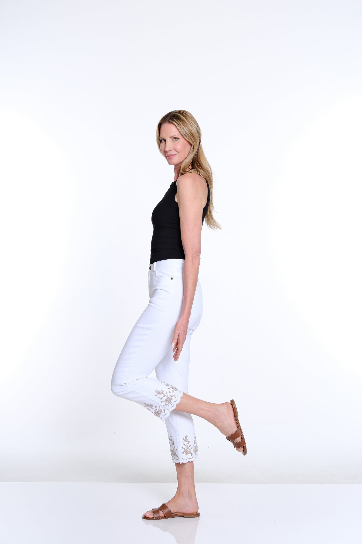 Capri Pant with Scallop Lace Hem - White