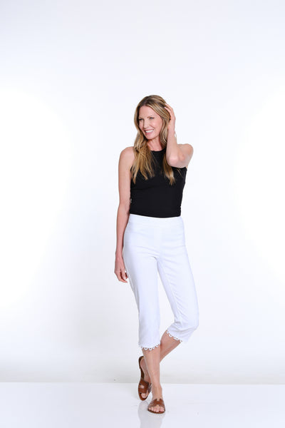 Capri Pant with Scallop Lace Hem - White
