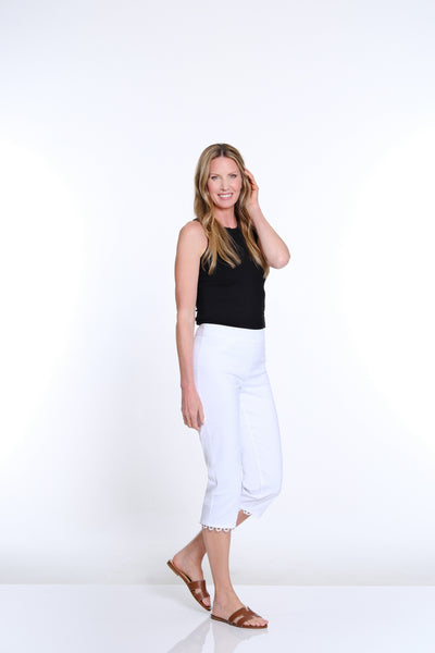Capri Pant with Scallop Lace Hem - White