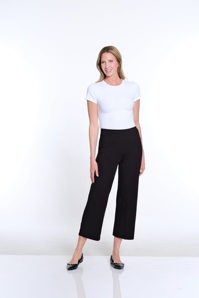 Wide Leg Knit Crop Pant - Black