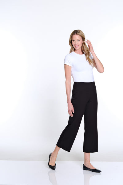 Wide Leg Knit Crop Pant - Black