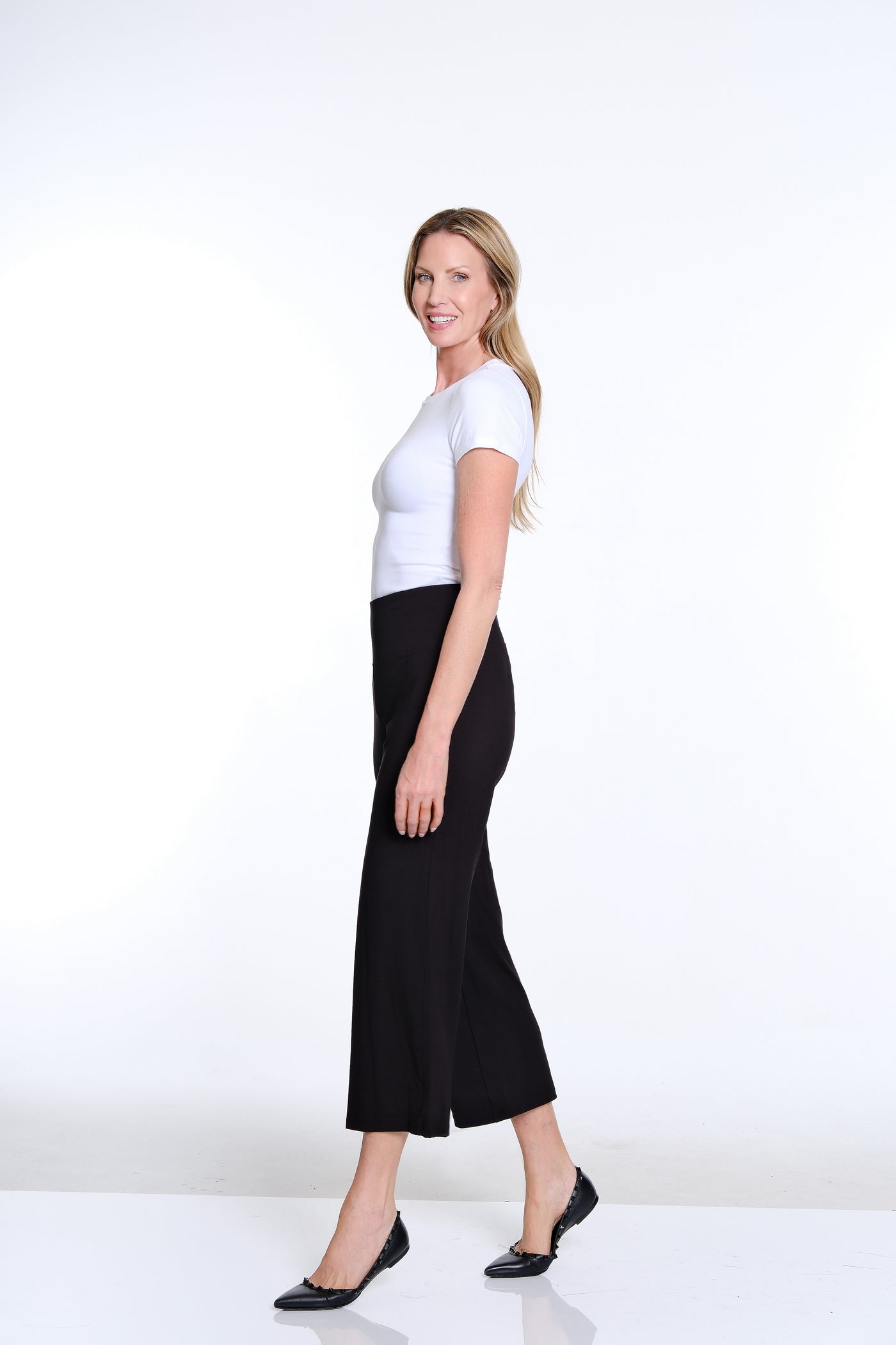 Wide Leg Knit Crop Pant - Black