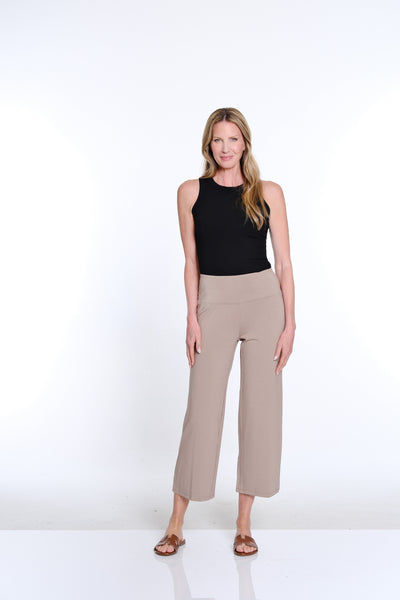 Wide Leg Knit Crop Pant - Stone