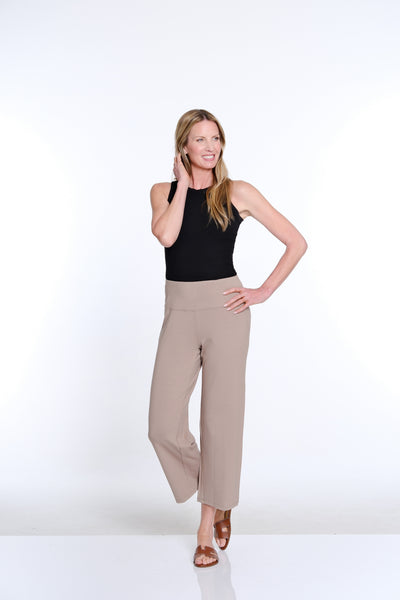 Wide Leg Knit Crop Pant - Stone