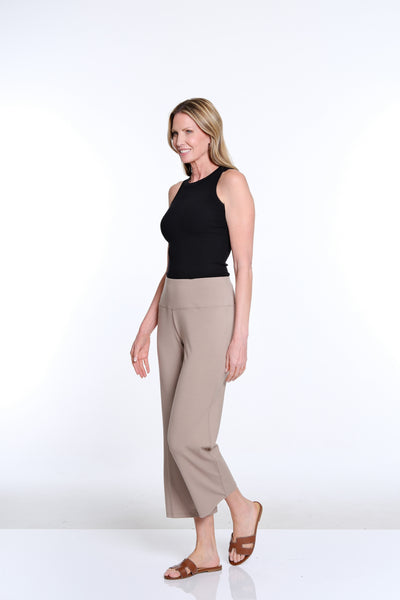 Wide Leg Knit Crop Pant - Stone