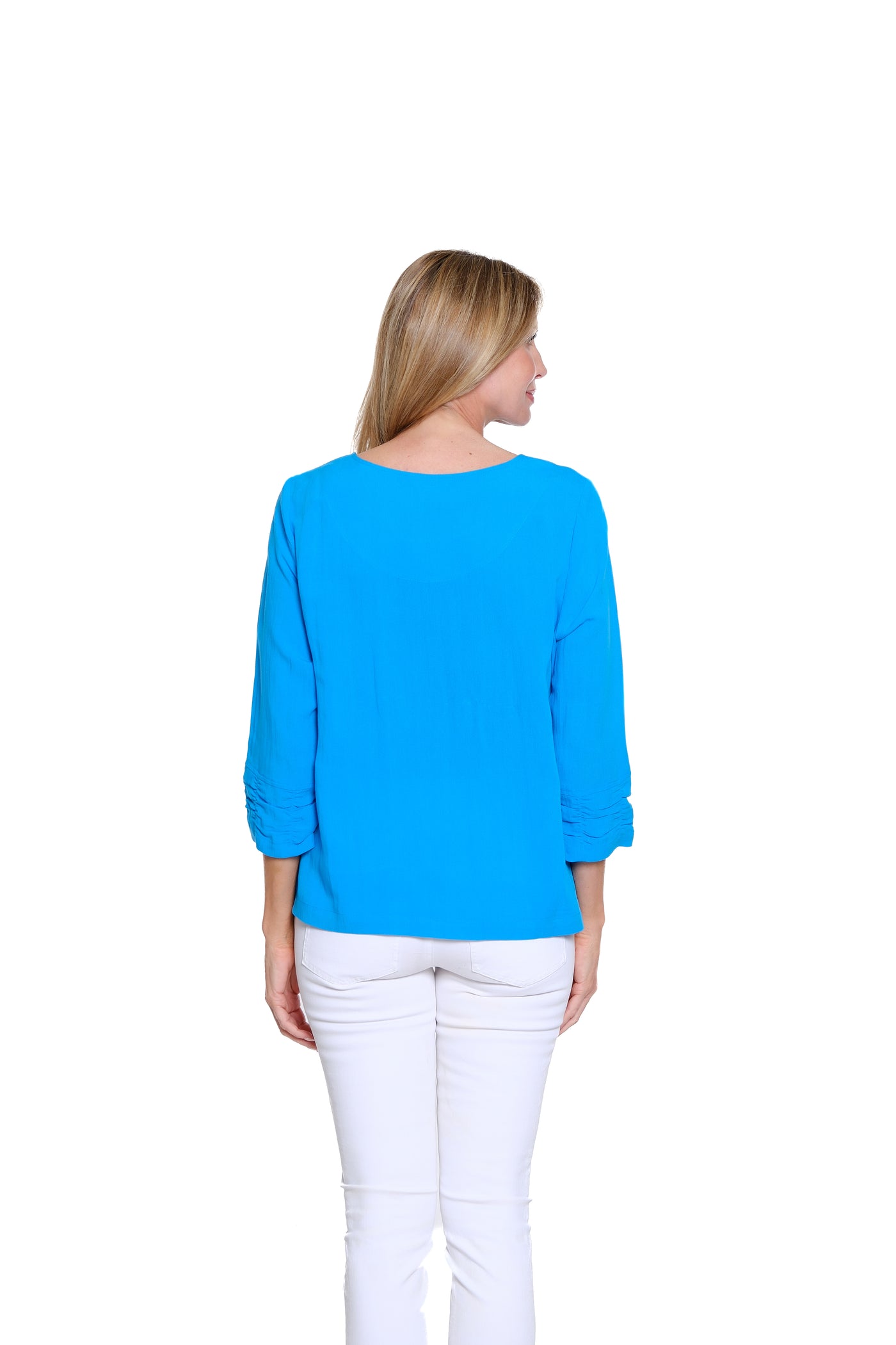 Crinkle Woven Top with Shirred Detail - Bright Turquoise – SYI Brands ...