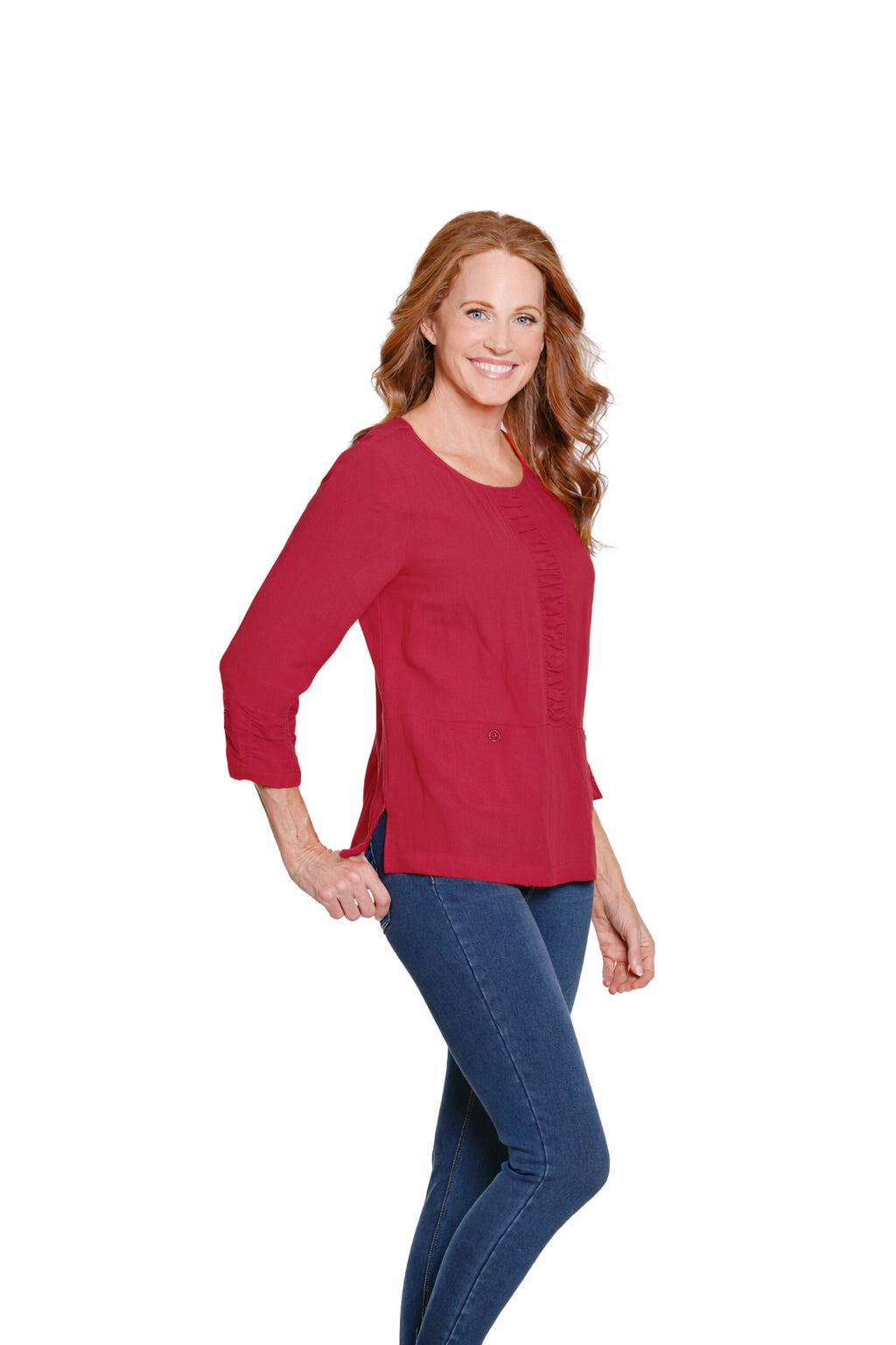 Crinkle Woven Top with Shirred Detail - Plus - Fiery Red – SYI Brands ...