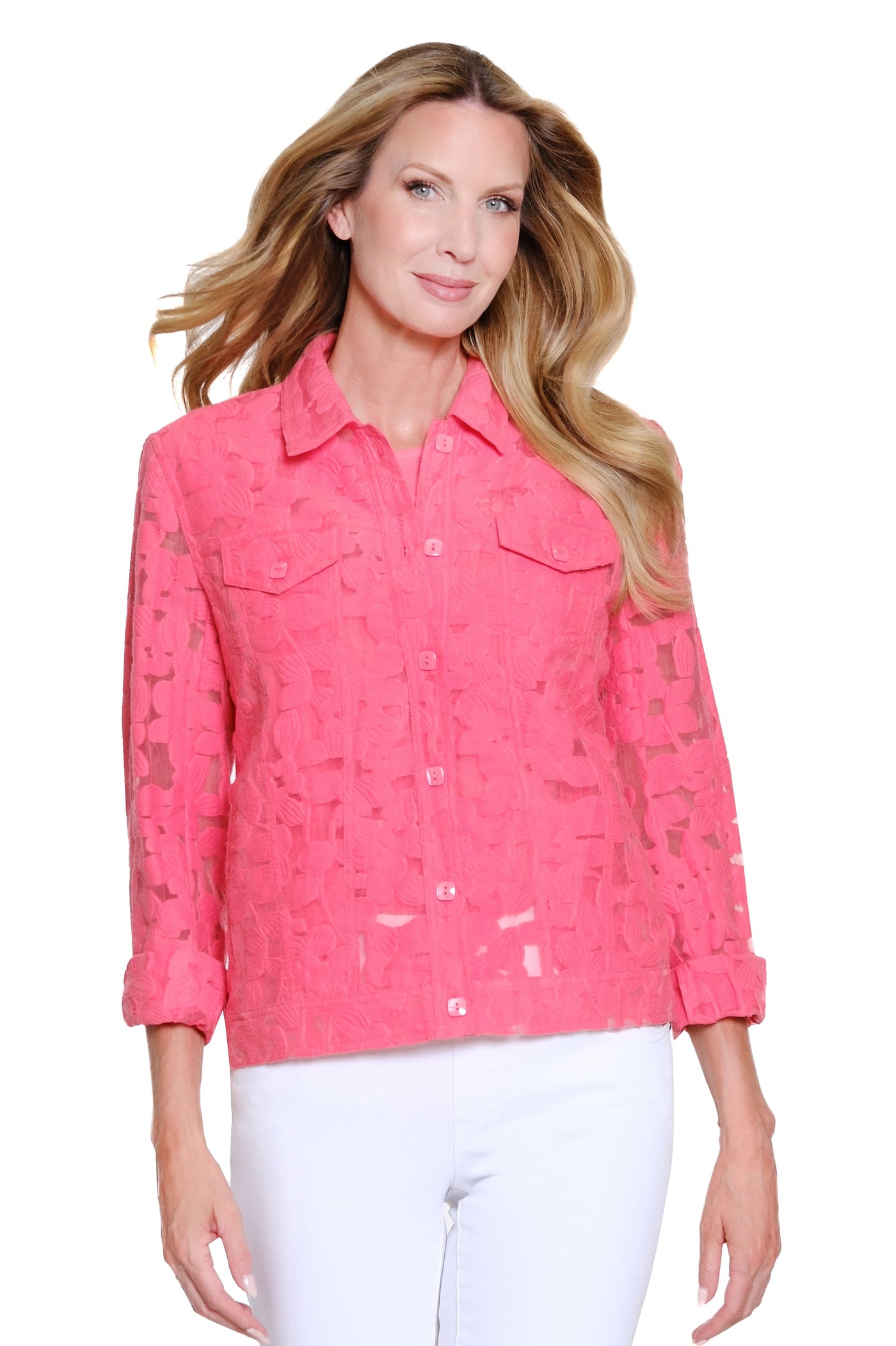 Jacquard Woven Jean Jacket - Coral Pink – SYI Brands-Multiples