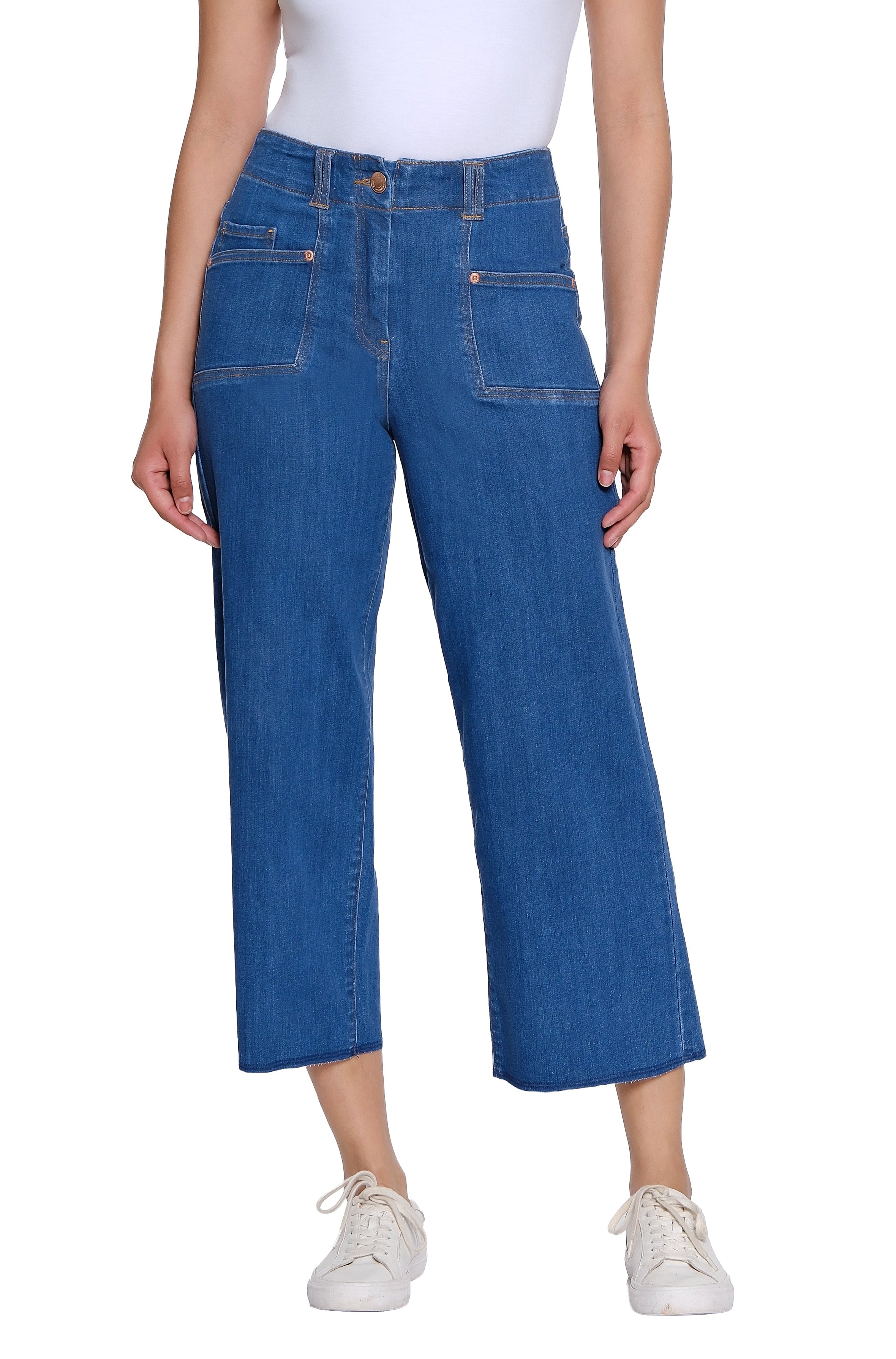 Stretch Denim Crop Pant with Double Belt Loops - Medium Indigo – SYI ...
