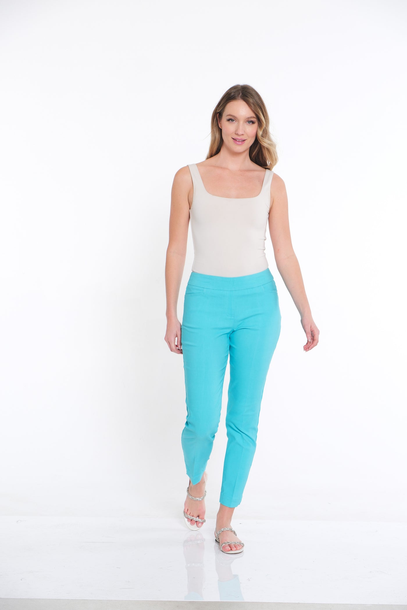 PULL-ON ANKLE PANT WITH REAL FRONT AND BACK POCKETS - Blue Aqua