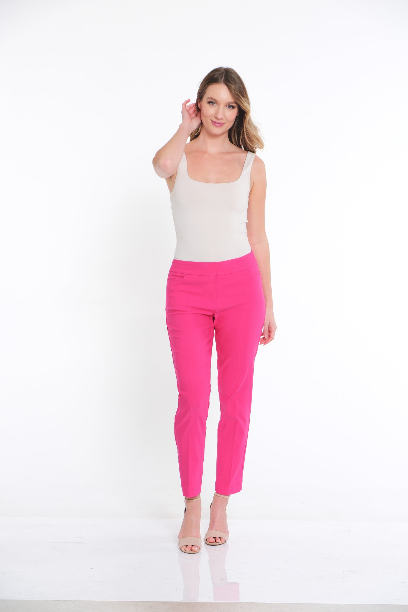 PULL-ON ANKLE PANT WITH REAL FRONT AND BACK POCKETS - Bright Fuchsia