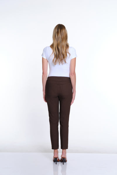 Solid Fine Line Twill Ankle  Pant - Chocolate