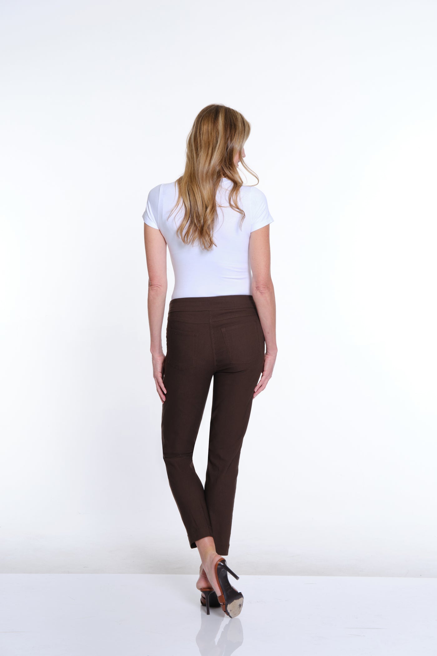 Solid Fine Line Twill Ankle  Pant - Chocolate