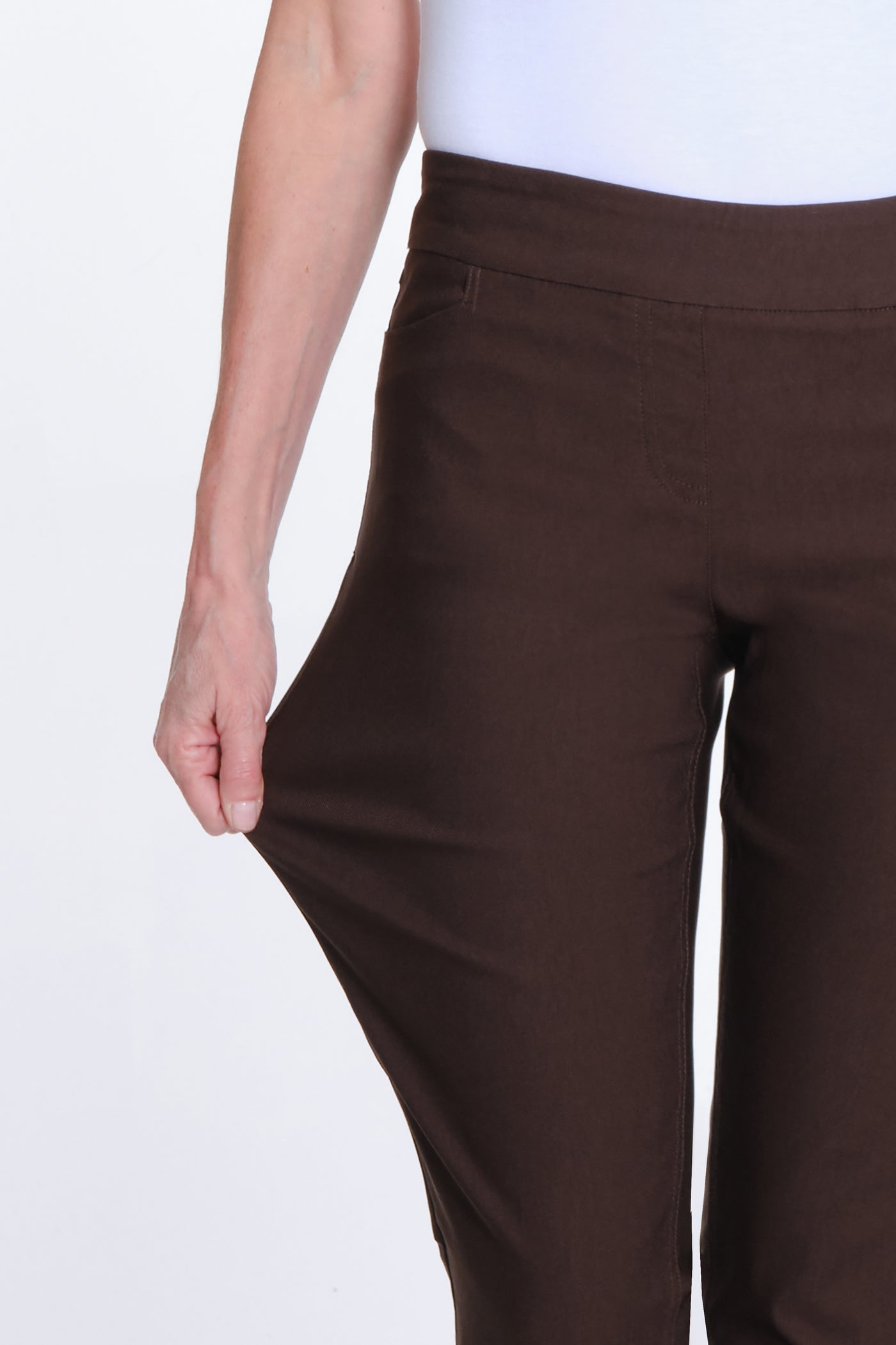 Pull-On Solid Fine Line Twill Ankle Pant - Women's - Chocolate