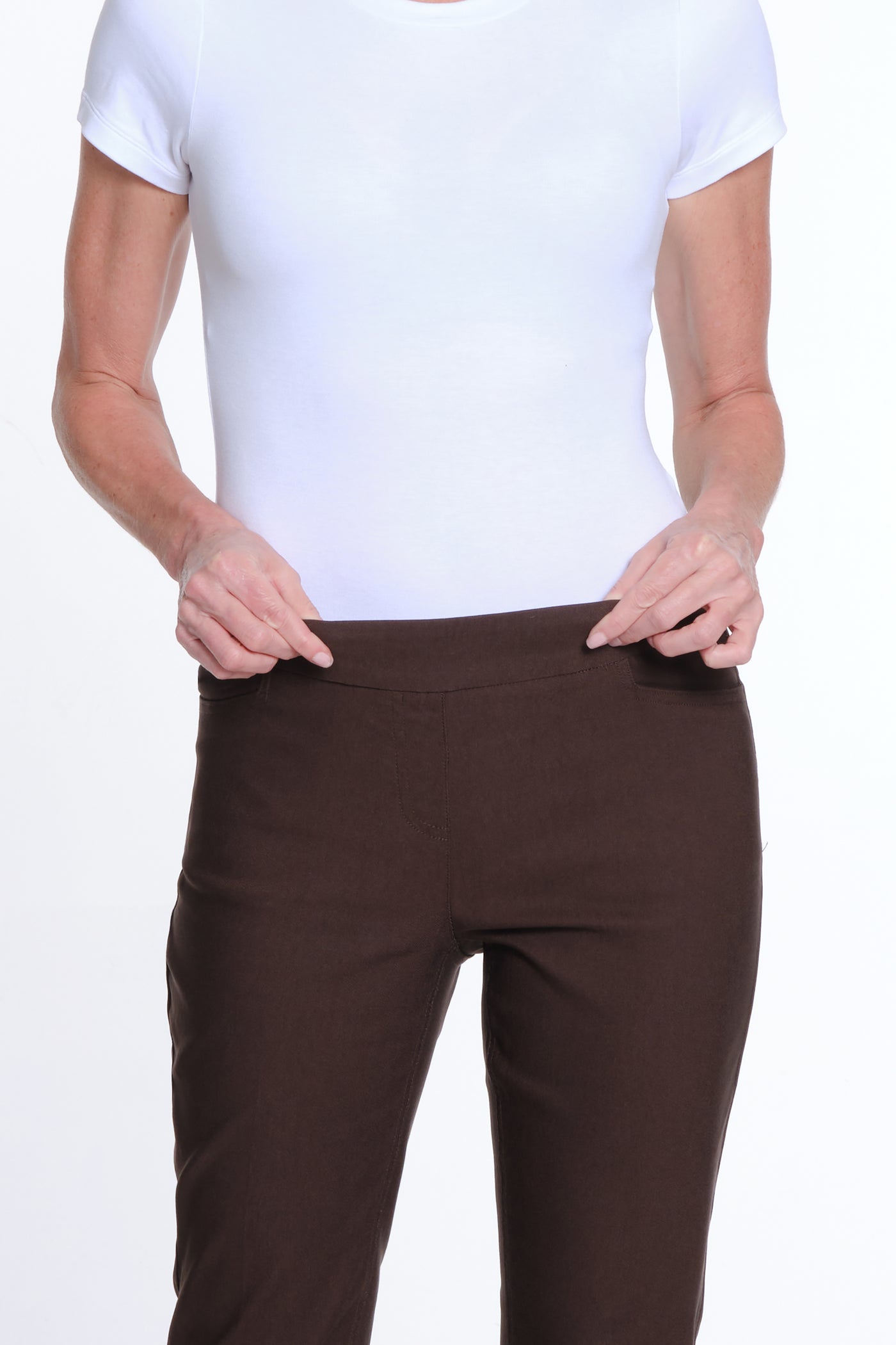 Solid Fine Line Twill Ankle  Pant - Chocolate