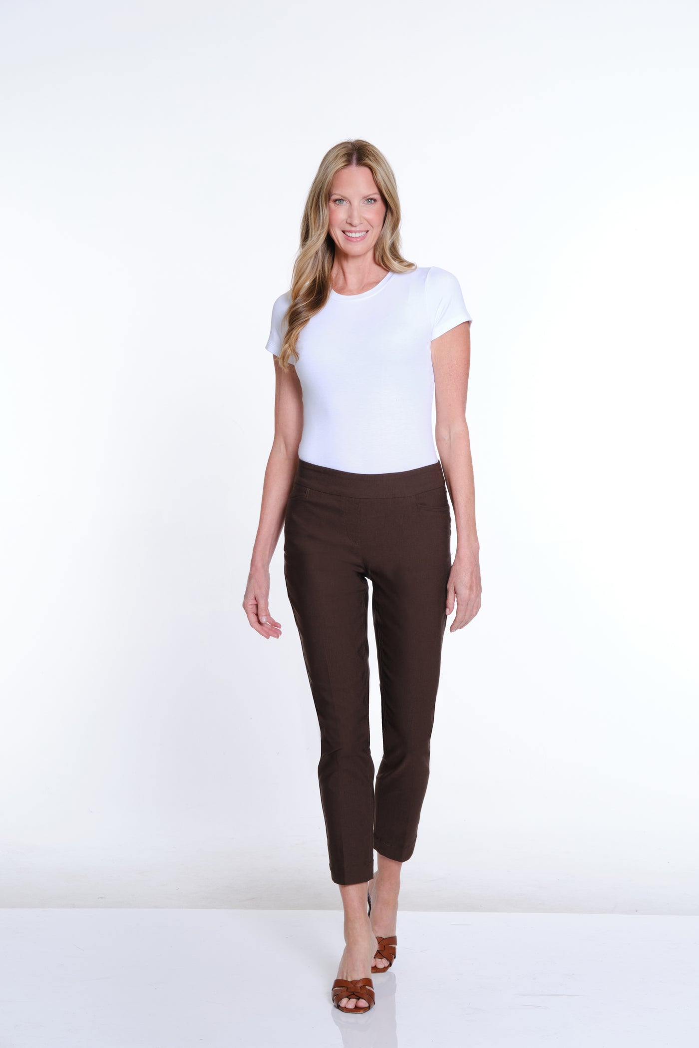 Pull-On Solid Fine Line Twill Ankle Pant - Women's - Chocolate