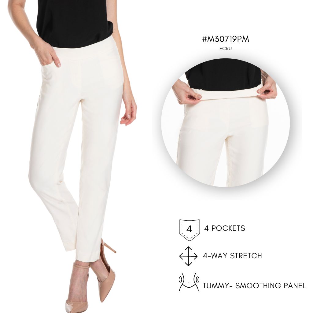 PULL-ON ANKLE PANT with REAL FRONT & BACK POCKETS - Ecru