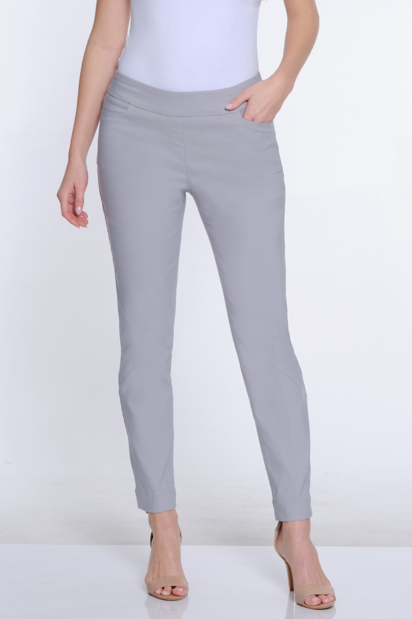 Solid Fine Line Twill Ankle Pant - Petite - Sky Grey