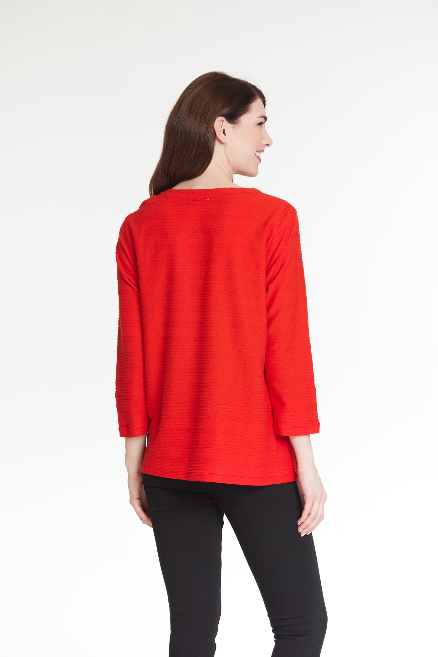 Striped Texture Knit Top - Spicy Red