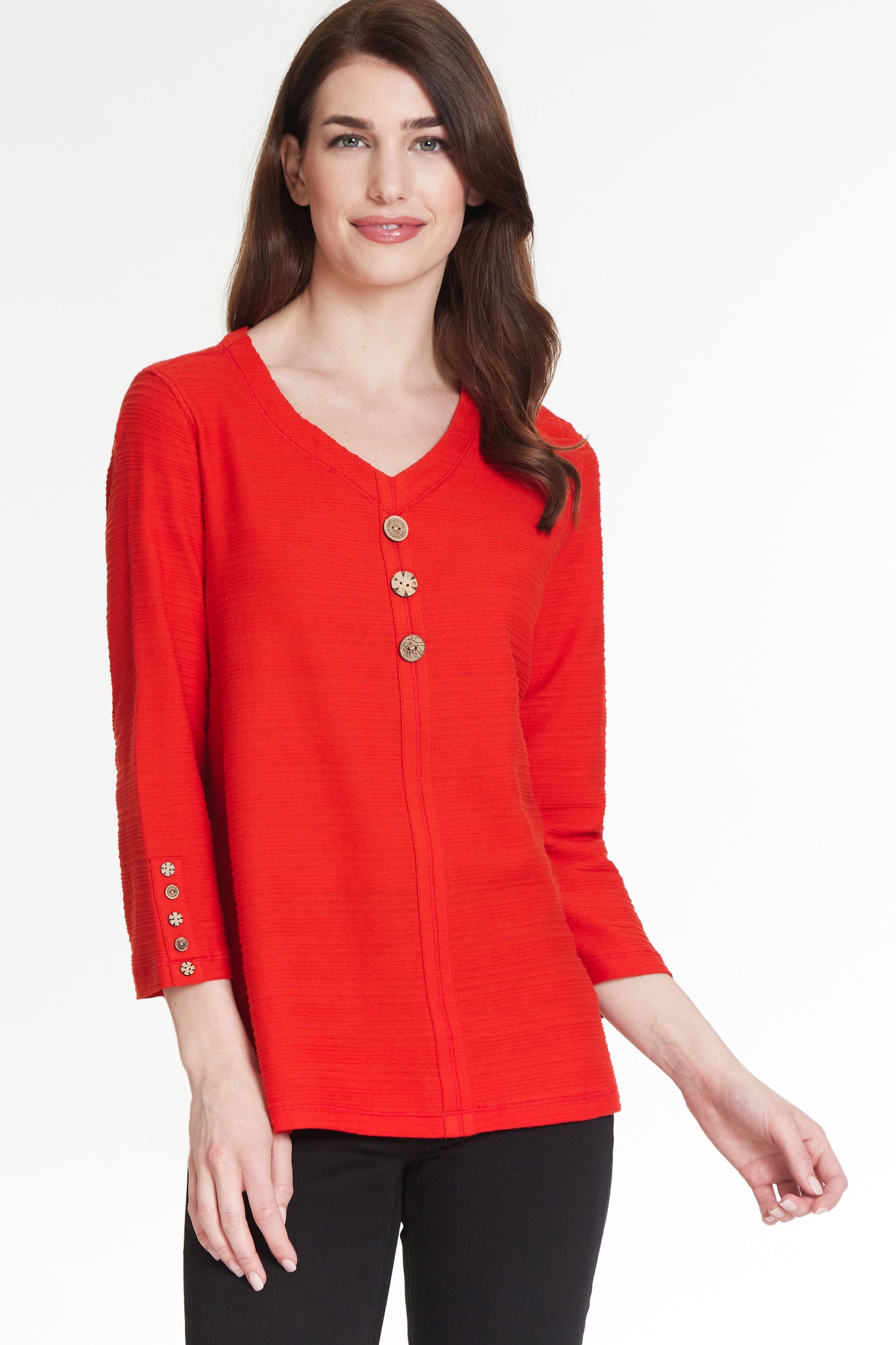 Striped Texture Knit Top - Spicy Red