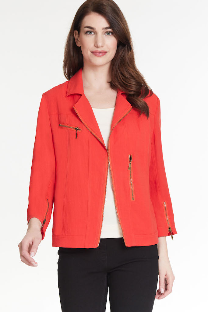 Zip Front Woven Jacket - Spicy Red