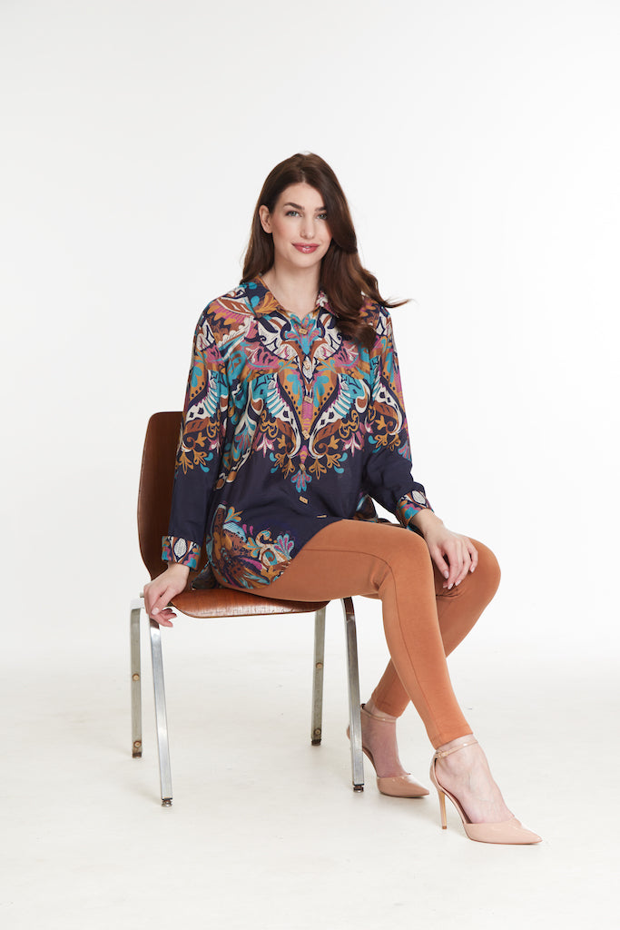 Long Sleeve Button Front Shirt - Multi