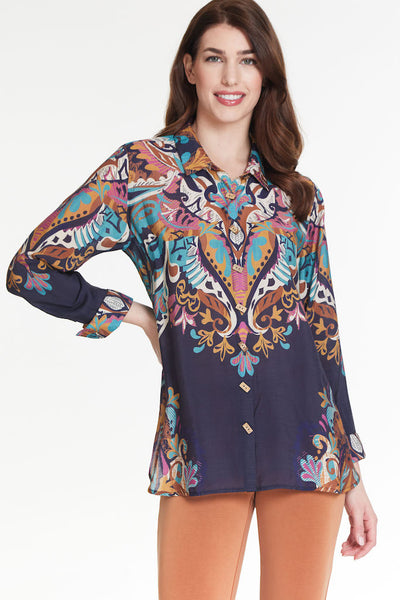 Long Sleeve Button Front Shirt - Multi