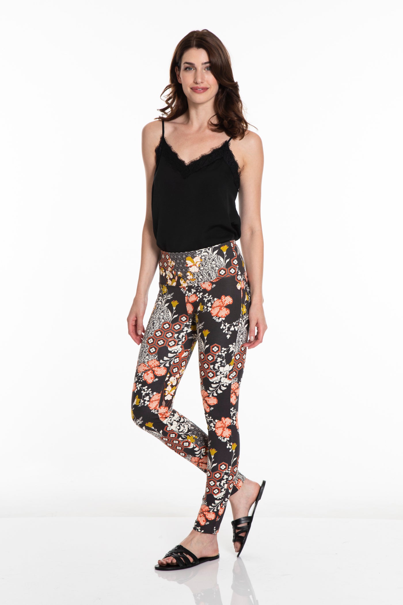 PRINT WIDE BAND PULL-ON ANKLE LEGGING - Patch Multi