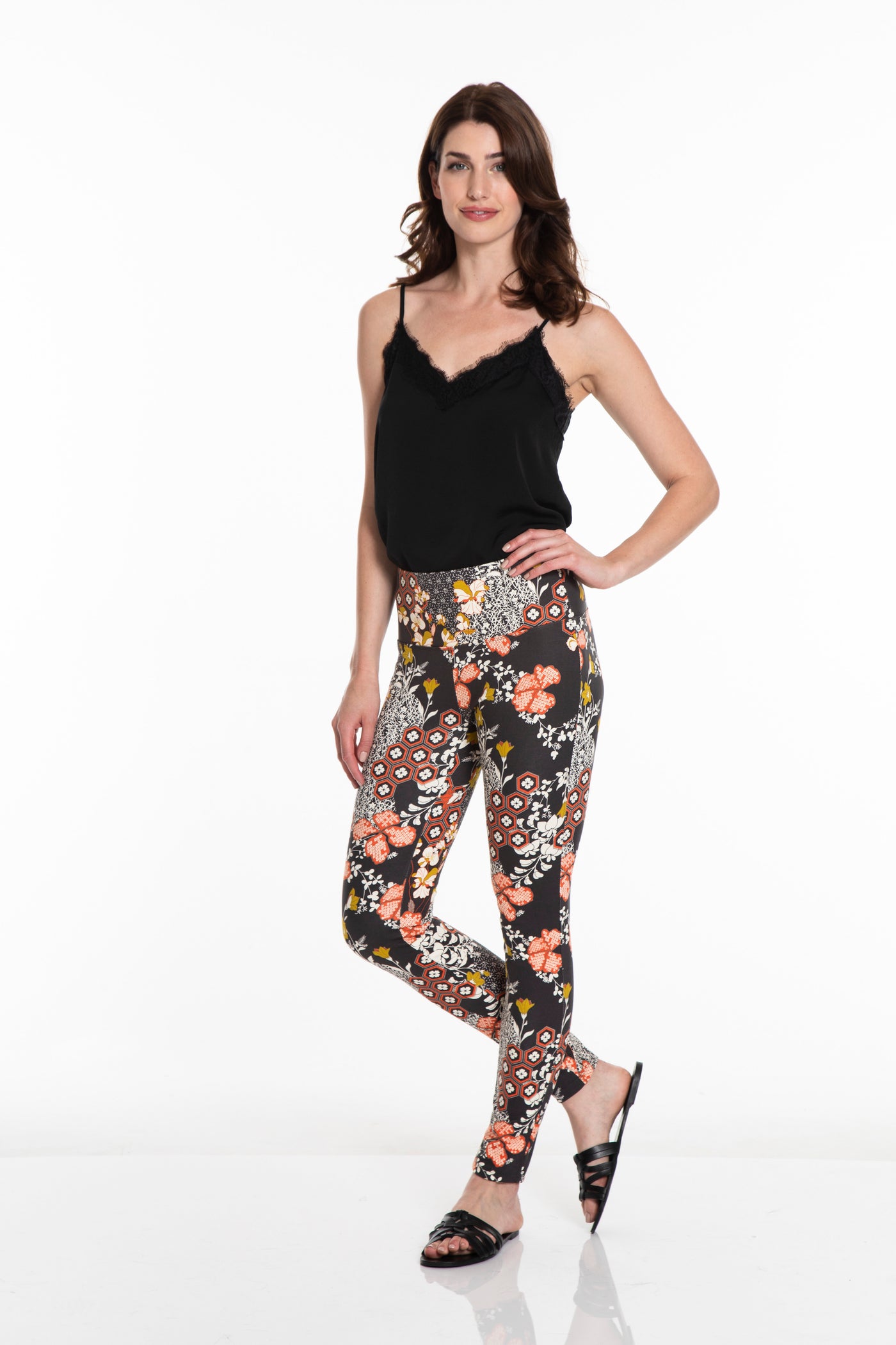 PRINT WIDE BAND PULL-ON ANKLE LEGGING - Patch Multi