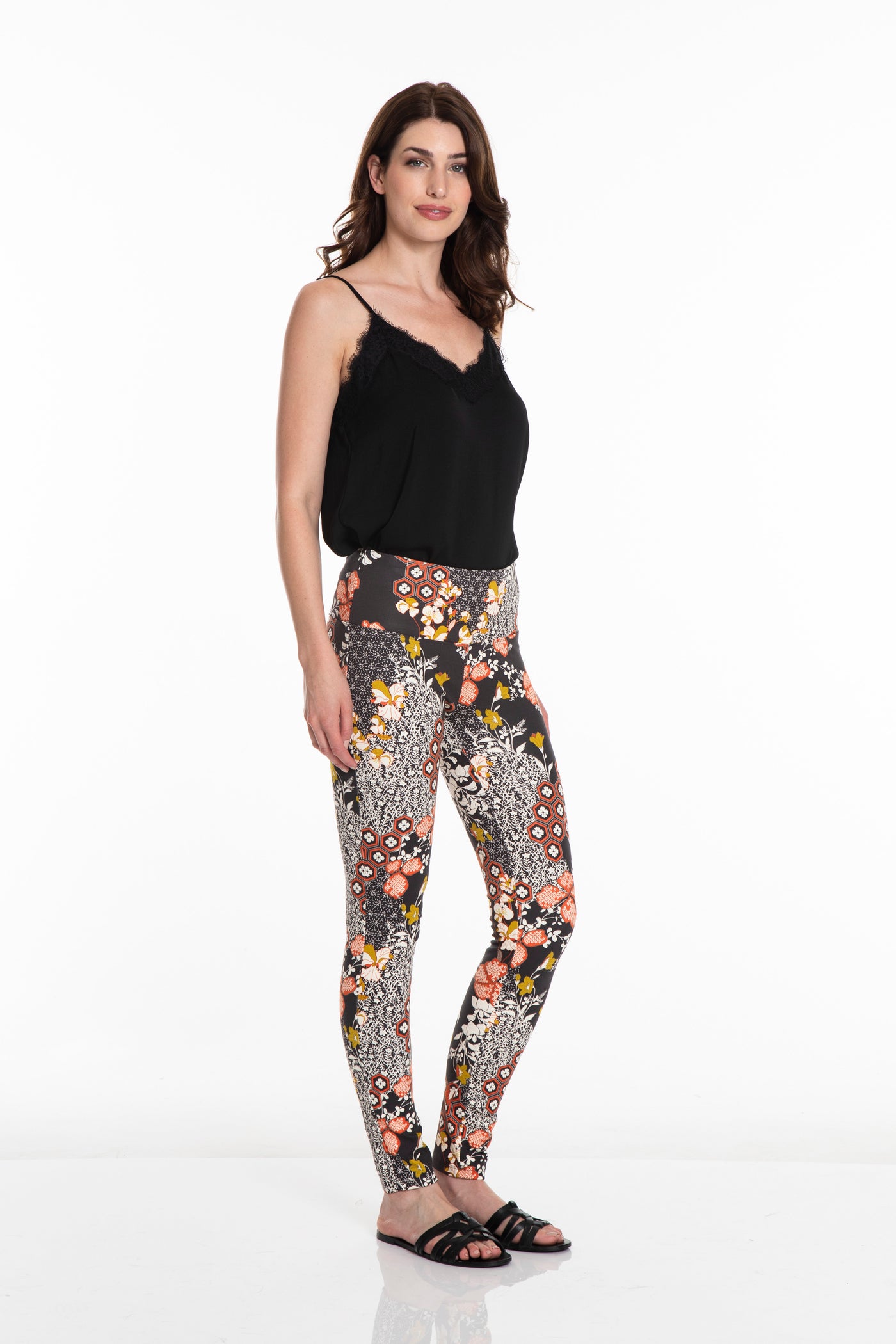 PRINT WIDE BAND PULL-ON ANKLE LEGGING - Patch Multi
