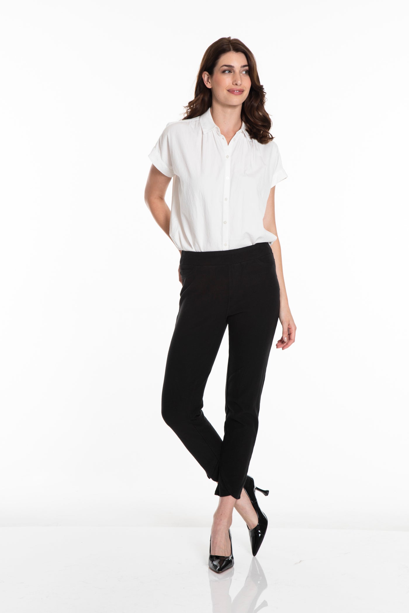PULL-ON TULIP HEM ANKLE PANT - Black