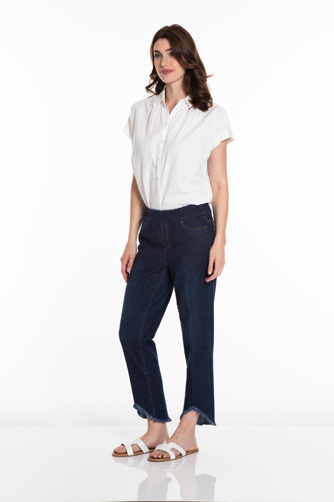 PLUS FRINGE HEM ANKLE JEAN - Dark Indigo