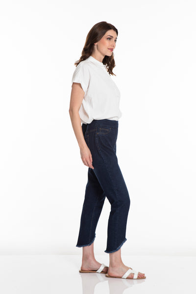PLUS FRINGE HEM ANKLE JEAN - Dark Indigo