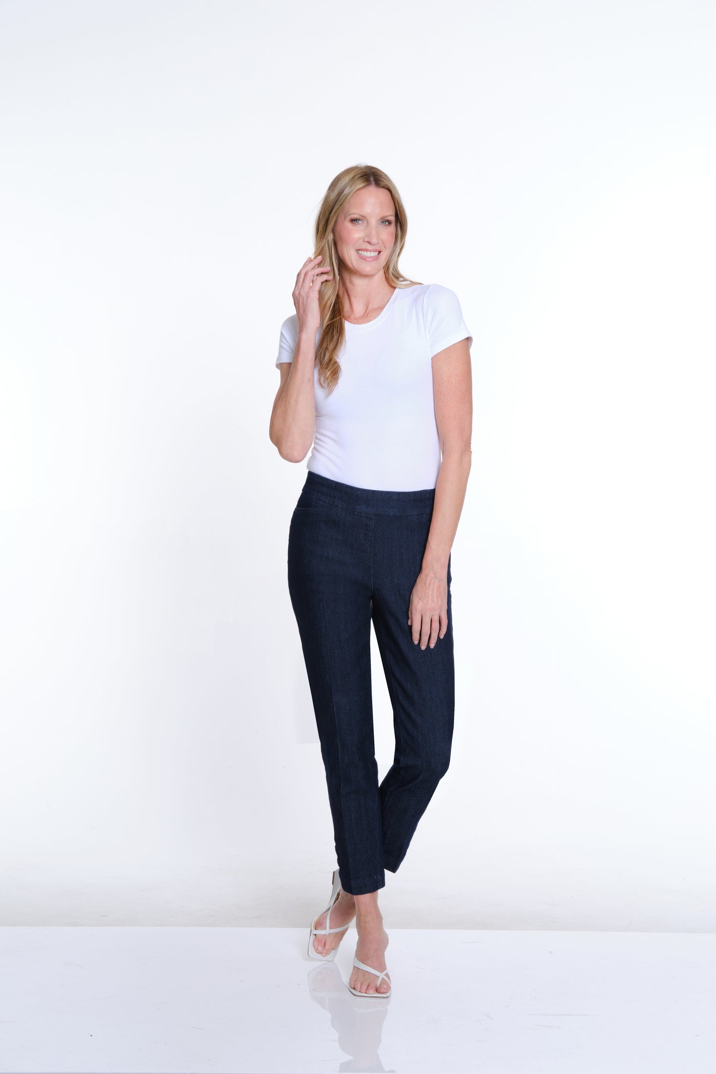 Pull On Solid Twill Ankle Pant - Denim