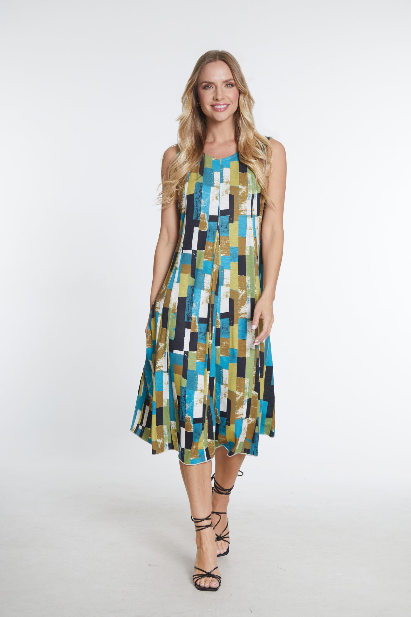 Scoop Neck Tank Dress - Geo Multi