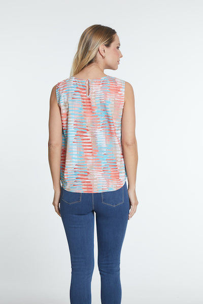 Button Back Tank Top - Line Multi