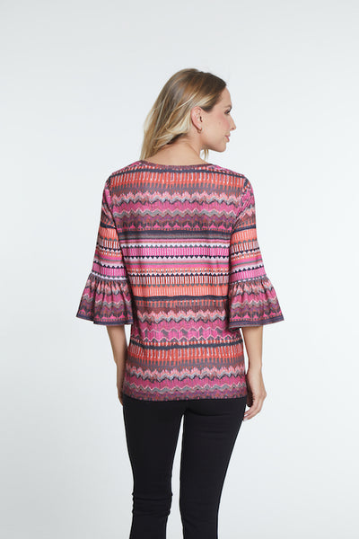 3/4 Flounce Sleeve Top - Chevron Multi