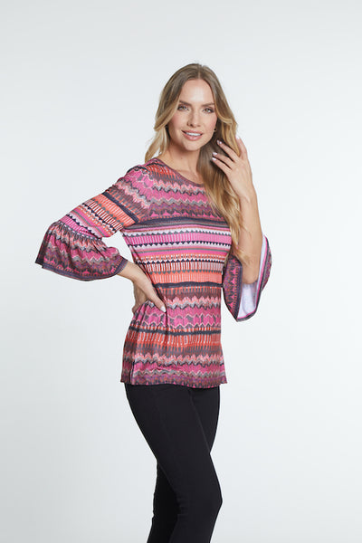 3/4 Flounce Sleeve Top - Chevron Multi