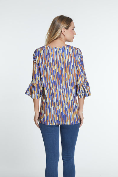 3/4 Flounce Sleeve Top - Line Multi