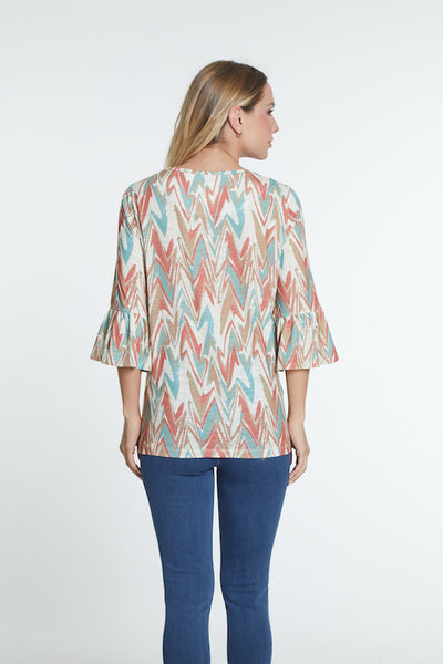 3/4 Flounce Sleeve Top - Women's - Multi